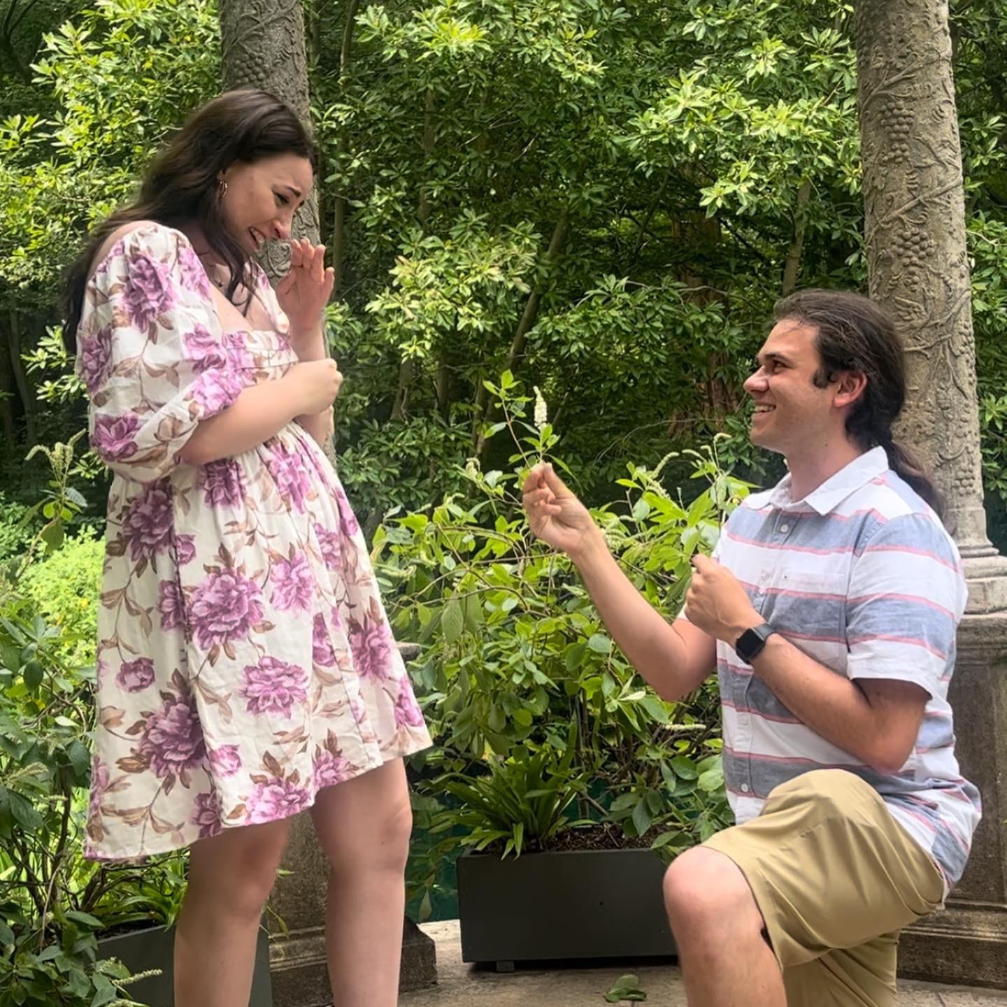 The proposal! 

Shoutout to the very enthusiastic mother who photographed the whole thing.  Also shoutout to Erin and James hiding in the bushes filming.