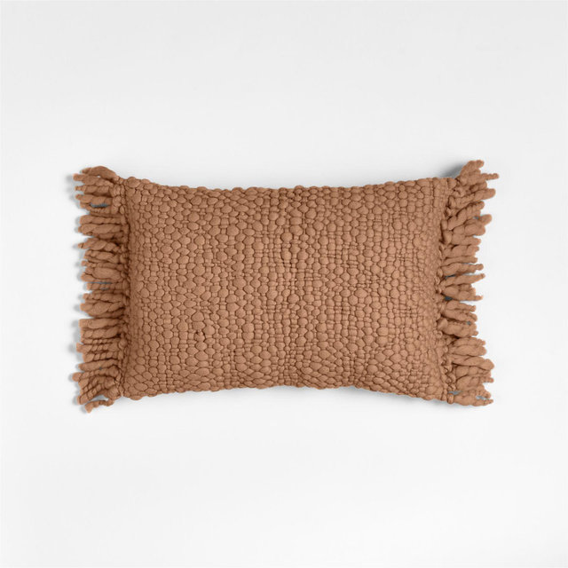 Chunky Woven Wool Fringe 22"x15" Sierra Tan Throw Pillow with Feather Insert