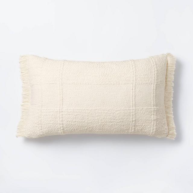 Oversized Woven Plaid Lumbar Throw Pillow White - Threshold™ designed with Studio McGee