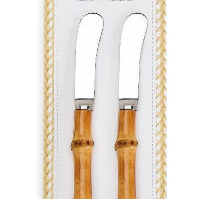 Two's Company Set of 2 Natural Bamboo Handle Spreaders On Gift Card