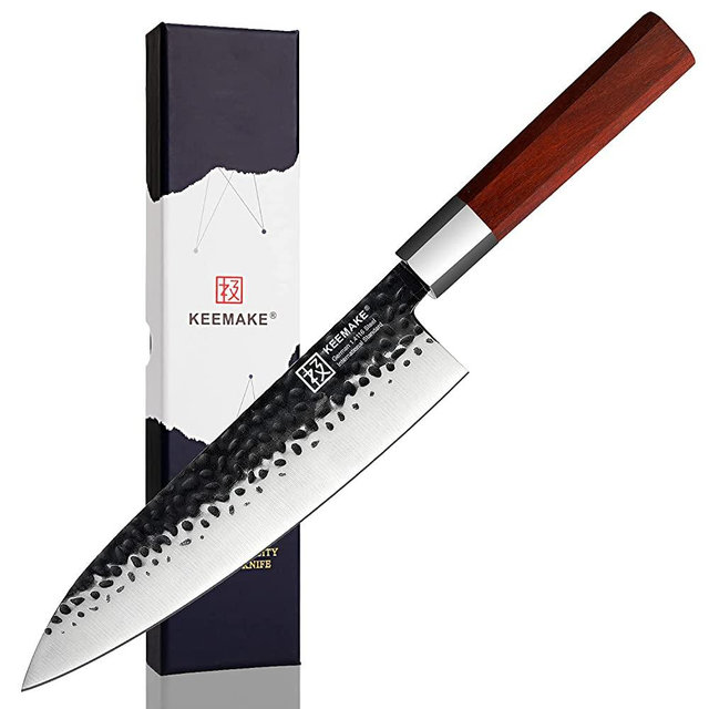Japanese Chef Knife 8 inch Sharp Kitchen Knife with w/octagon Ebony Handle, Forged German High Carbon Steel Gyuto Knife Cooking Knife- Keemake