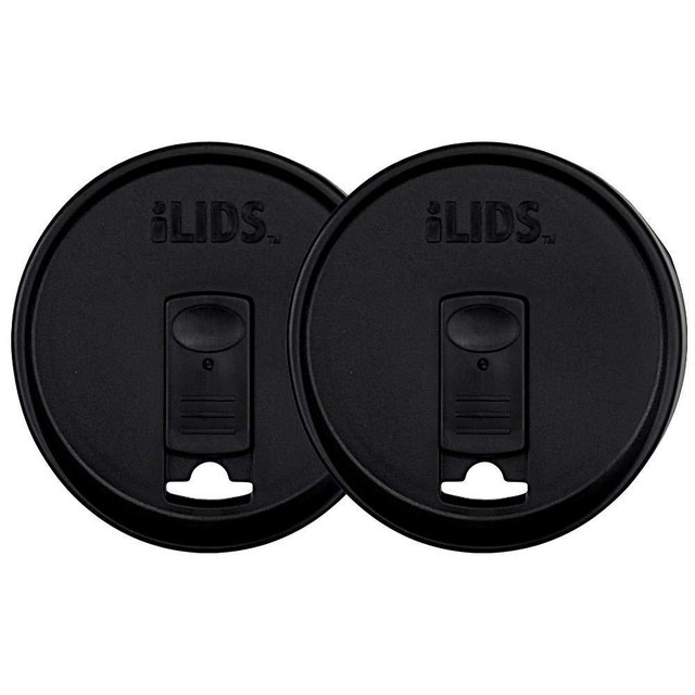 iLIDS Mason Jar Drink Lid, Wide Mouth, Black, Pack of 2