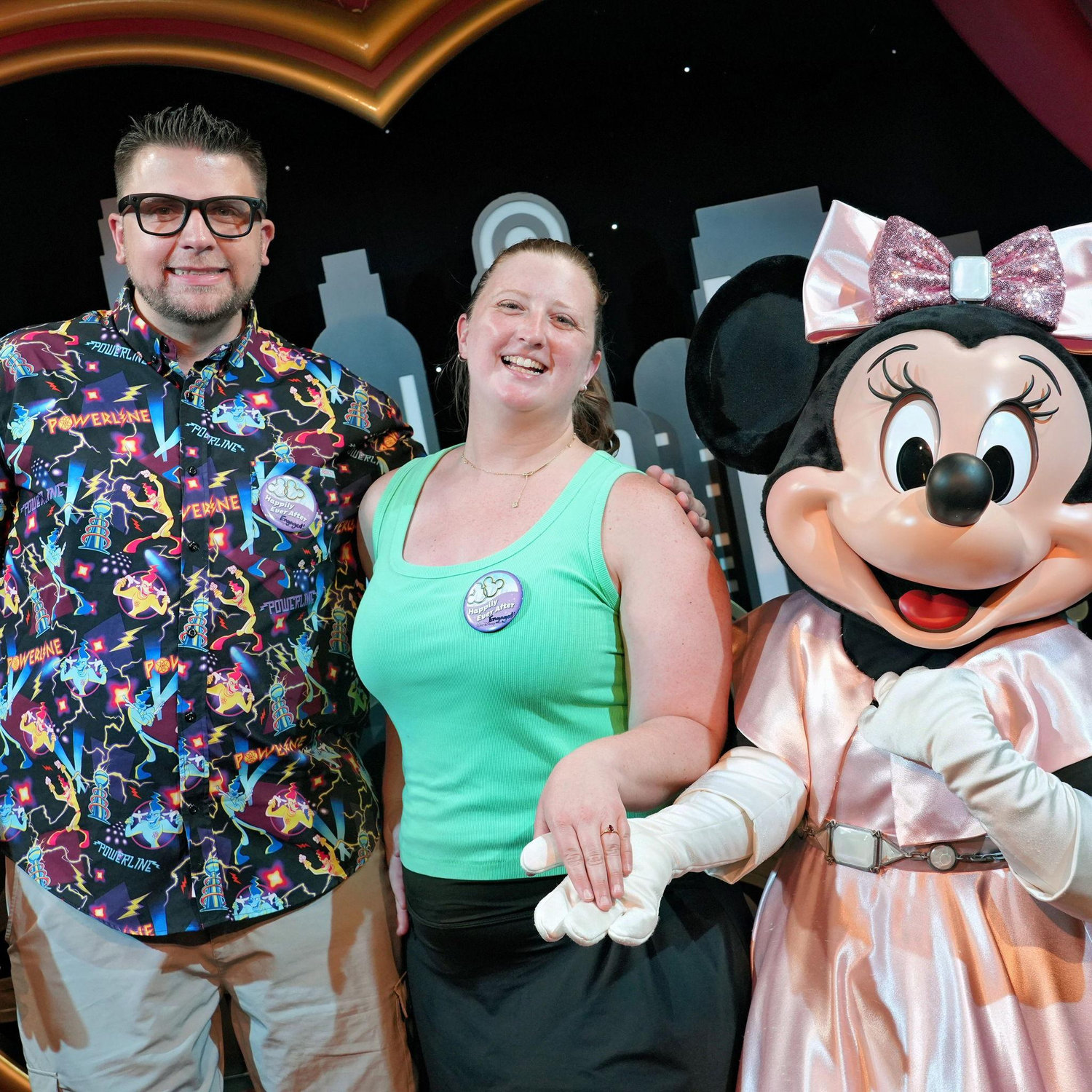 Telling Minnie Mouse that we are engaged!