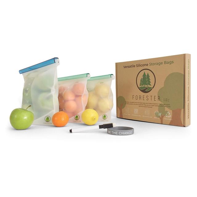 Forester Reusable Silicone Food Storage Bags set of 3 (2x30 Oz) and (1x50 Oz) Non-Plastic, BPA free, Safe for Microwave, Freezer, Boiling Water, Sous-Vide, and Dishwasher.