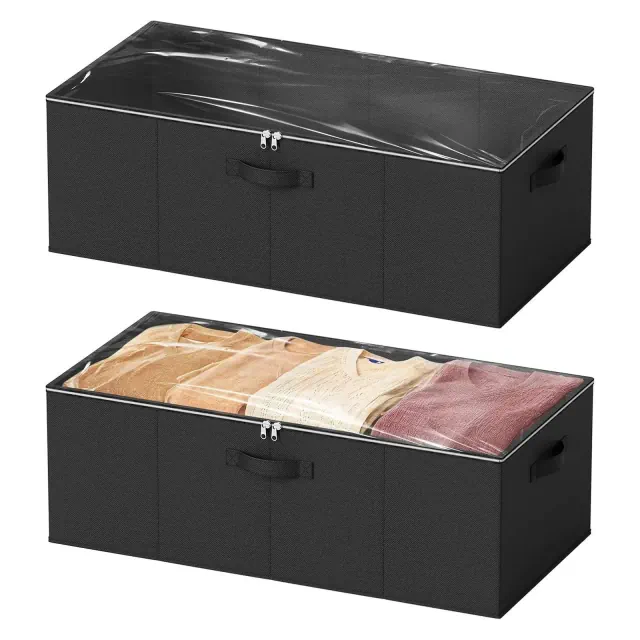 2 Pack Under Bed Storage Bins with Lids - 10" High Large Organizers for Bedroom, Closet, Clothes, Bed Sheets