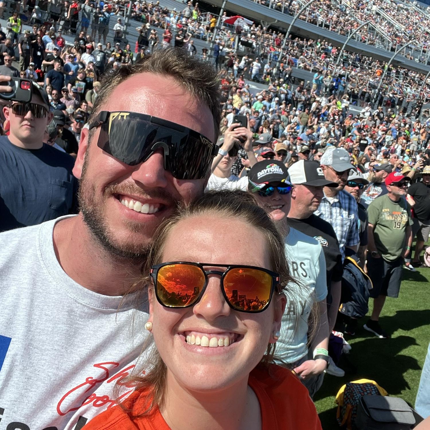 Daytona 500 infield! We got to sign the start/finish line before the race! February 2022