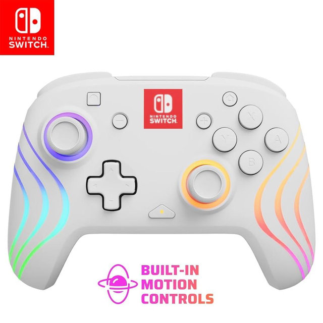 PDP Afterglow Wave Wireless Nintendo Switch Pro Controller with Motion Controls, Fully Licensed for Switch/OLED Model, Customizable LED Lighting, 30 Foot Range, 20 Hr Rechargeable Battery Power: White