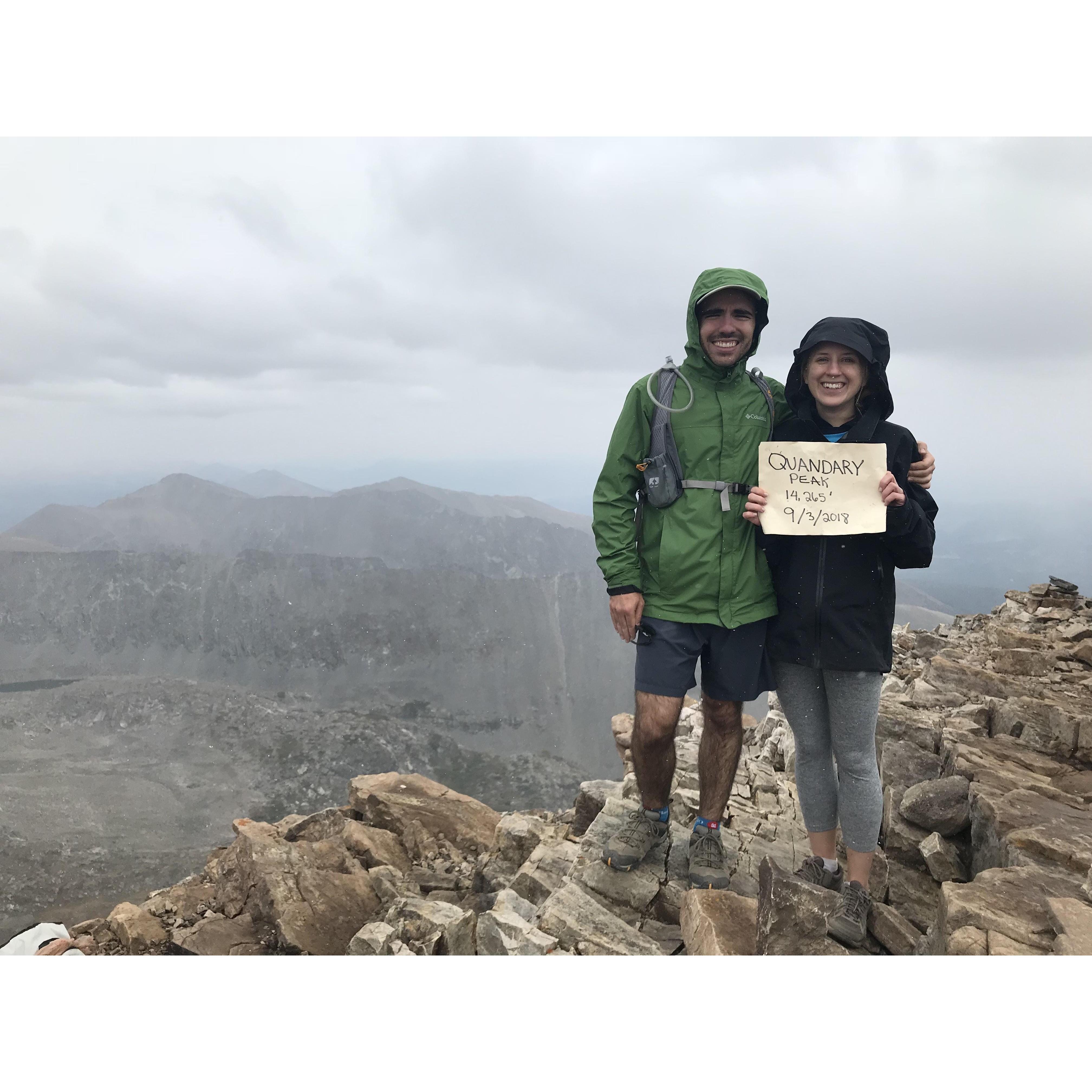 Katie and Harris atop Mount Quandary, their first "14'er" (14,000 foot mountain) in Colorado.