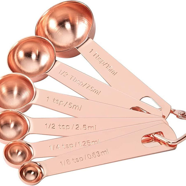 Tablespoons Teaspoons Measure Spoon Set of 6, Copper Plated Metal Measuring Spoons for Measuring Dry or Liquid Ingredients Spice for Kitchen Baking Cooking, Rose Gold Measuring Scoops Gift Set