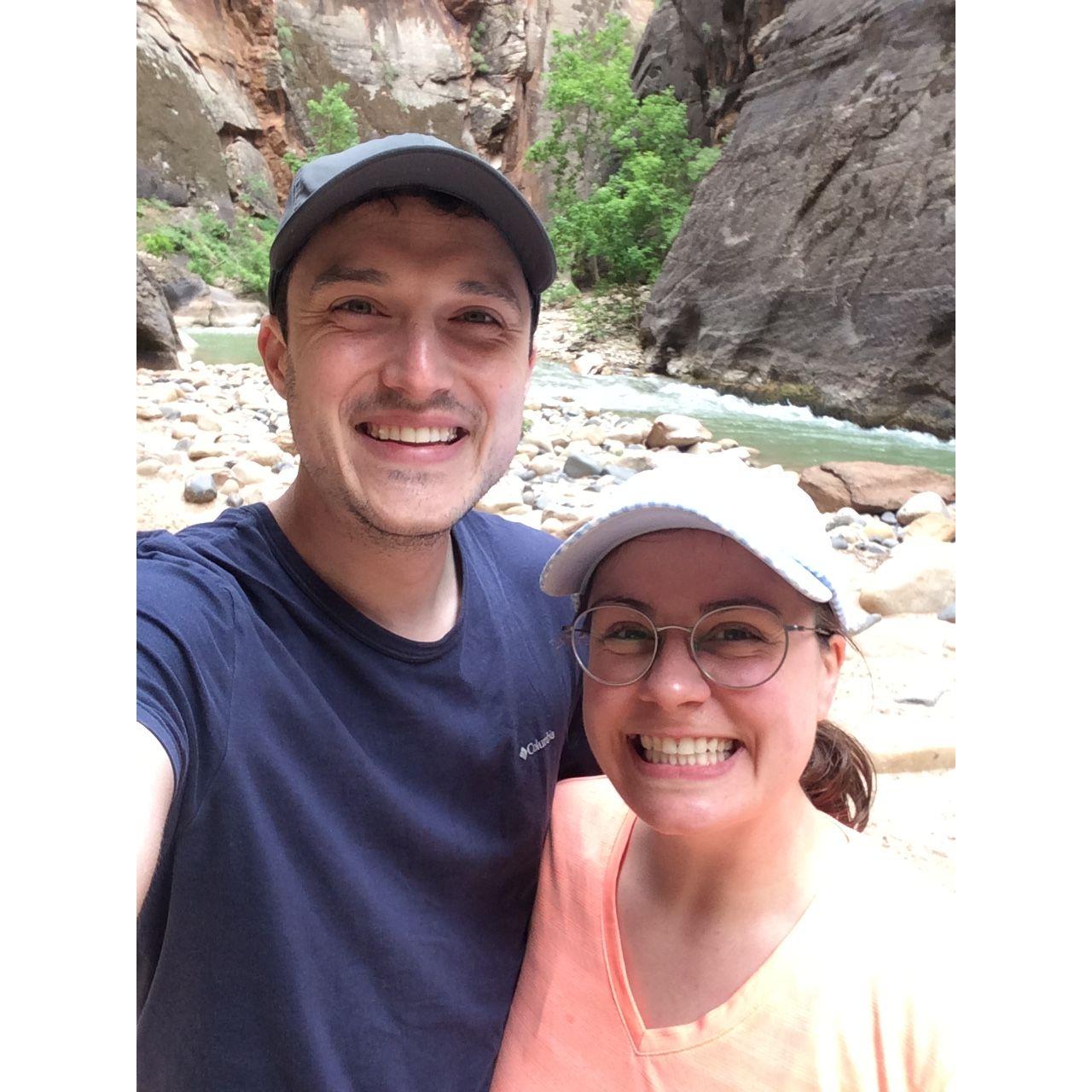 Hiking the Narrows at Zion National Park.