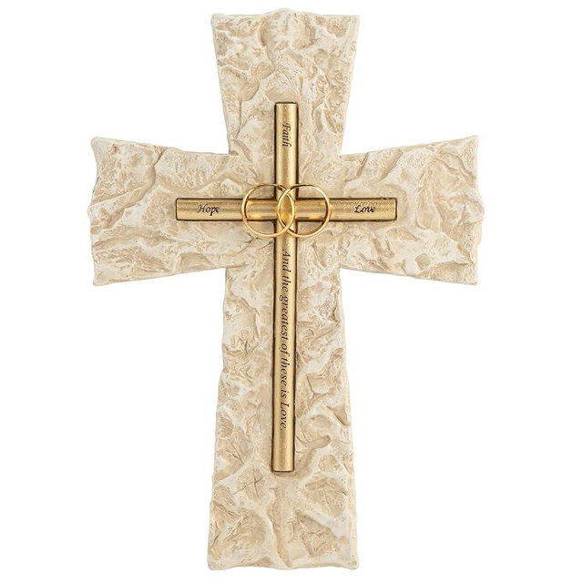 Grace4Joy Wedding Wall Cross, 10 Inches Marriage Prayer Wall Decor Religious Wedding Gifts, Hand Painted Faith Hope Love Cross Unique Gifts for Anniversary, Newlyweds Couple(Gold)