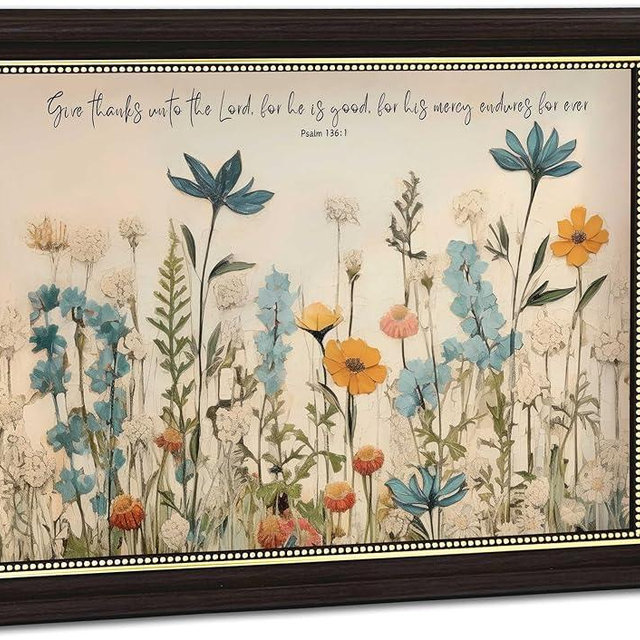 Black Gold Framed Christian Floral Scripture Wall Art Wildflower Bible Verse Wall Decor Rustic Farmhouse Religious Picture Painting Christian Prayer for Bedroom Living Room Ready To Hang 12x16 inch