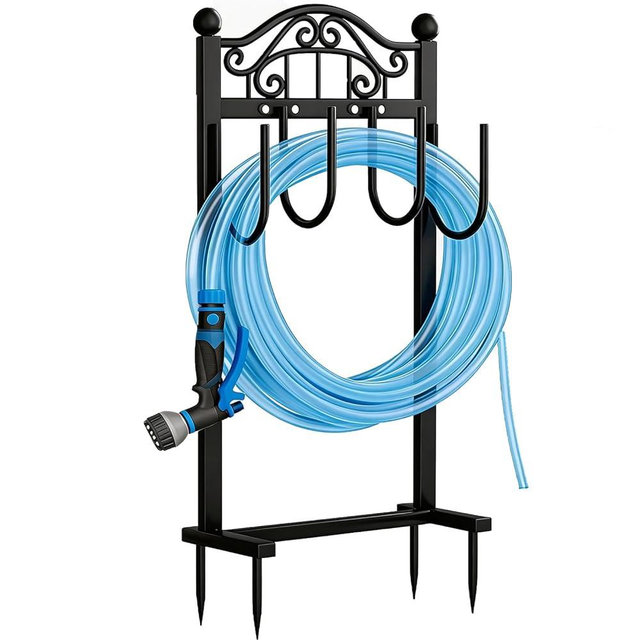 Freexployer Garden Hose Holder, Easy Coiling & Tangle-Free Metal Hose Reel, Portable Water Hose Storage Organizer for 100FT Hoses, Freestanding Hose Holder for Lawn, Yard and Garden, Black