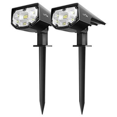 LITOM 12 LED Solar Landscape Spotlights, IP67 Waterproof Solar Powered Wall Lights 2-in-1 Wireless Outdoor Solar Landscaping Light for Yard Garden Driveway Porch Walkway Pool Patio 2 Pack Cold White