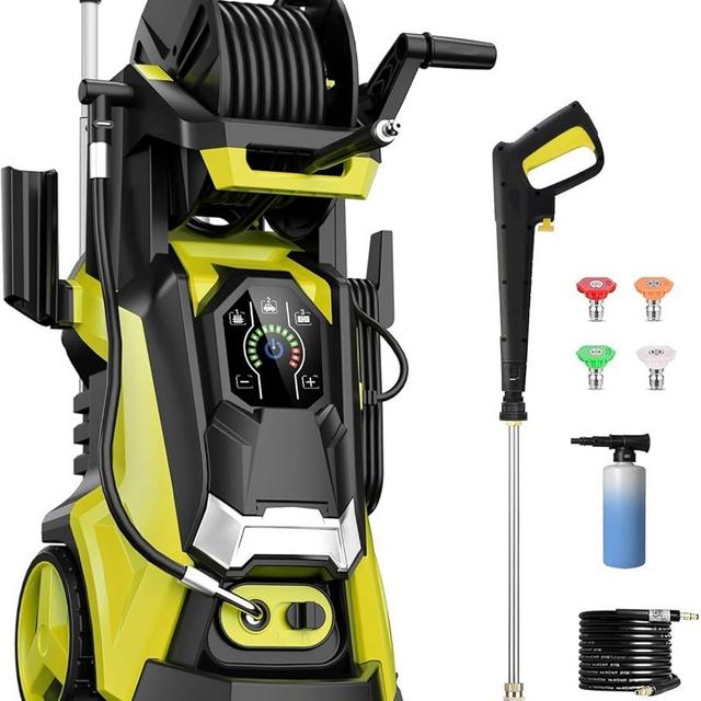 Electric Pressure Washer 5000PSI-Max 3.6GPM Power Washer Touch Screen Adjustable Pressure,4 Nozzles and 500ml Foam Cannon Power Washer Cleaning for Patio Yellow