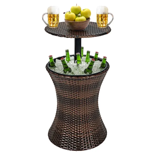 Costway Patio Rattan Cooler Bar Table Cocktail Coffee Table Height Adjustable Mix Brown