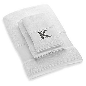Avanti Silver Block Letter Monogram Letter "K" Turkish Cotton Cuff Bath Towel in White