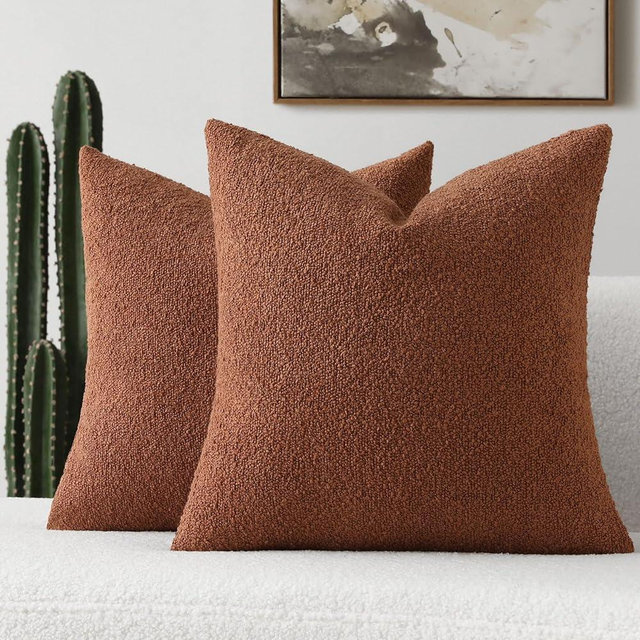 FUTEI Pack of 2 Rust Boucle Accent Decorative Throw Pillow Covers,18x18 Inch Soft Solid Textured Cushion Case,Home Decor for Couch Bed Living Room