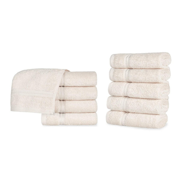 Egyptian Cotton Absorbent Luxury Heavyweight Face Towel/Washcloth Set of 10, Ivory - Blue Nile Mills