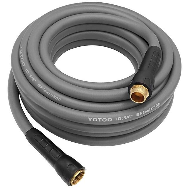 YOTOO Heavy Duty Hybrid Garden Water Hose 5/8-Inch by 50-Feet 150 PSI Kink Resistant, Flexible with Swivel Grip Handle and 3/4" GHT Solid Brass Fittings, Gray
