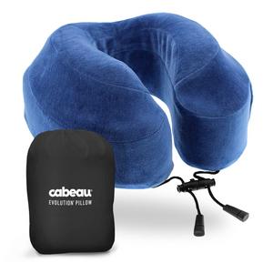 NEW CABEAU Memory Foam &quot;Evolution Pillow&quot; - The Travel Pillow That Works! Includes Small Bag, Raised Side Supports, Flat Rear Neck Cushion, Washable Cover, Media Pouch, and More - BLUE