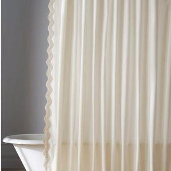 Maeve by Anthropologie Embroidered Scalloped Cotton Shower Curtain, Taupe