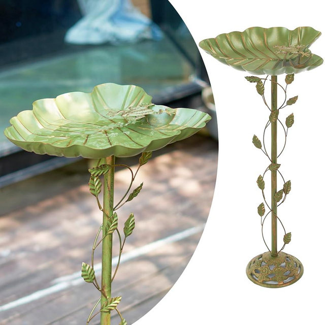 MNRYLKB 15" L*30.5" H Cast Iron Pedestal Bird Bath, Metal Bird Baths for Outdoors, Green Birdbath, Free Standing Bird Feeder Seed Tray Garden Yard Decor