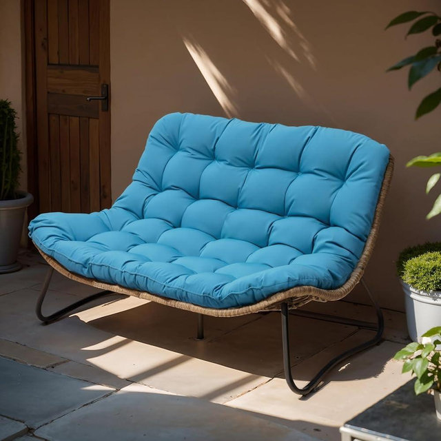 Crestlive Products Outdoor Loveseat, 2 Seater Outdoor Couch with Soft Cushion, All-Weather Boho Rattan Patio Furniture for Balcony, Poolside, Backyard, Porch (Blue)