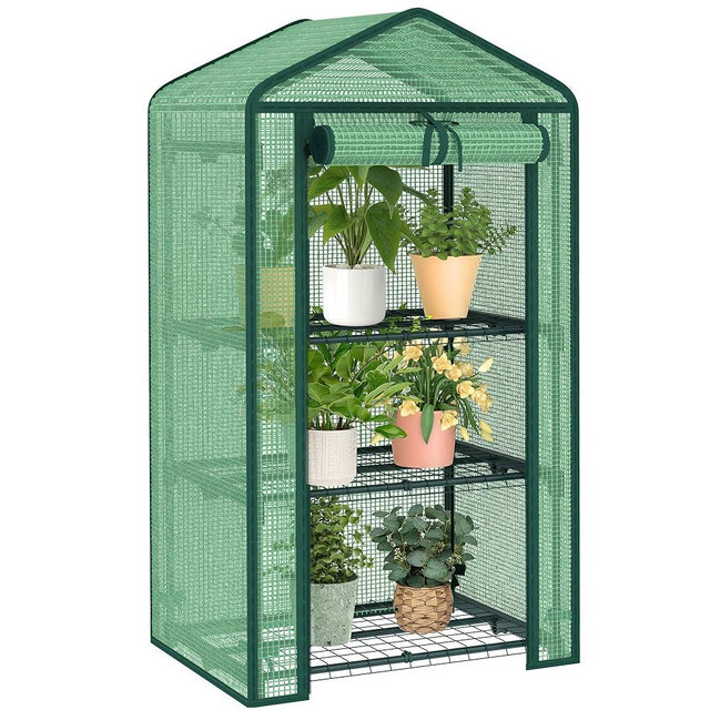 AlisisFores 3-Tier Greenhouse for Indoor and Outdoor Use, 4ft Tall Portable Mini Green House with Shelves, Zipper Door & PE Cover, for Seed Starting, Plants, Herbs, Balcony, Patio Gardening