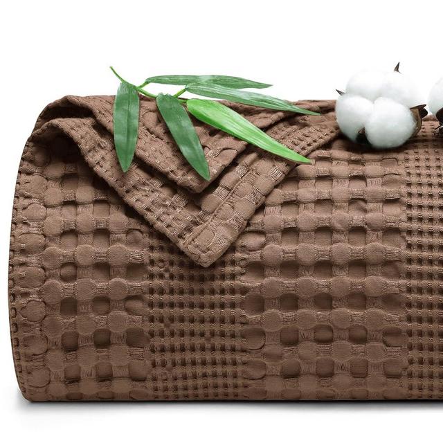 PHF Cooling Waffle Blanket Queen Size, Lightweight 60% Rayon Derived from Bamboo & 40% Cotton Breathable Blanket for Hot Sleepers, Soft and Luxury for Bed Couch and Sofa, 90"x90", Cocoa Brown