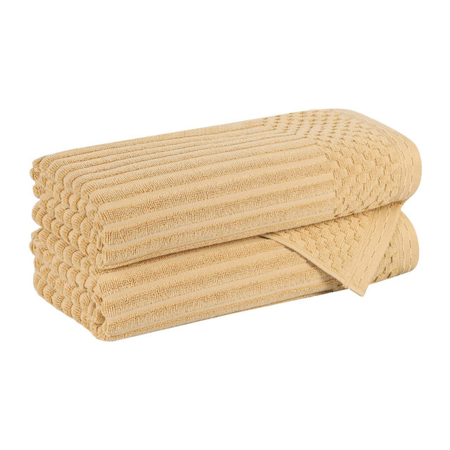 Modern Ribbed Cotton Absorbent Bath Towel Set of 2, Gold - Blue Nile Mills