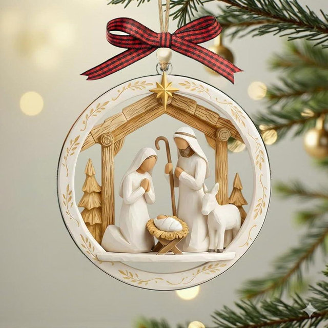 Christmas Nativity Star Ornament – Holy Family Manger Scene with Bethlehem Star – Christian Christmas Ornament for Tree, Birth of Jesus Décor, Religious Gift for Christian & Catholic Families