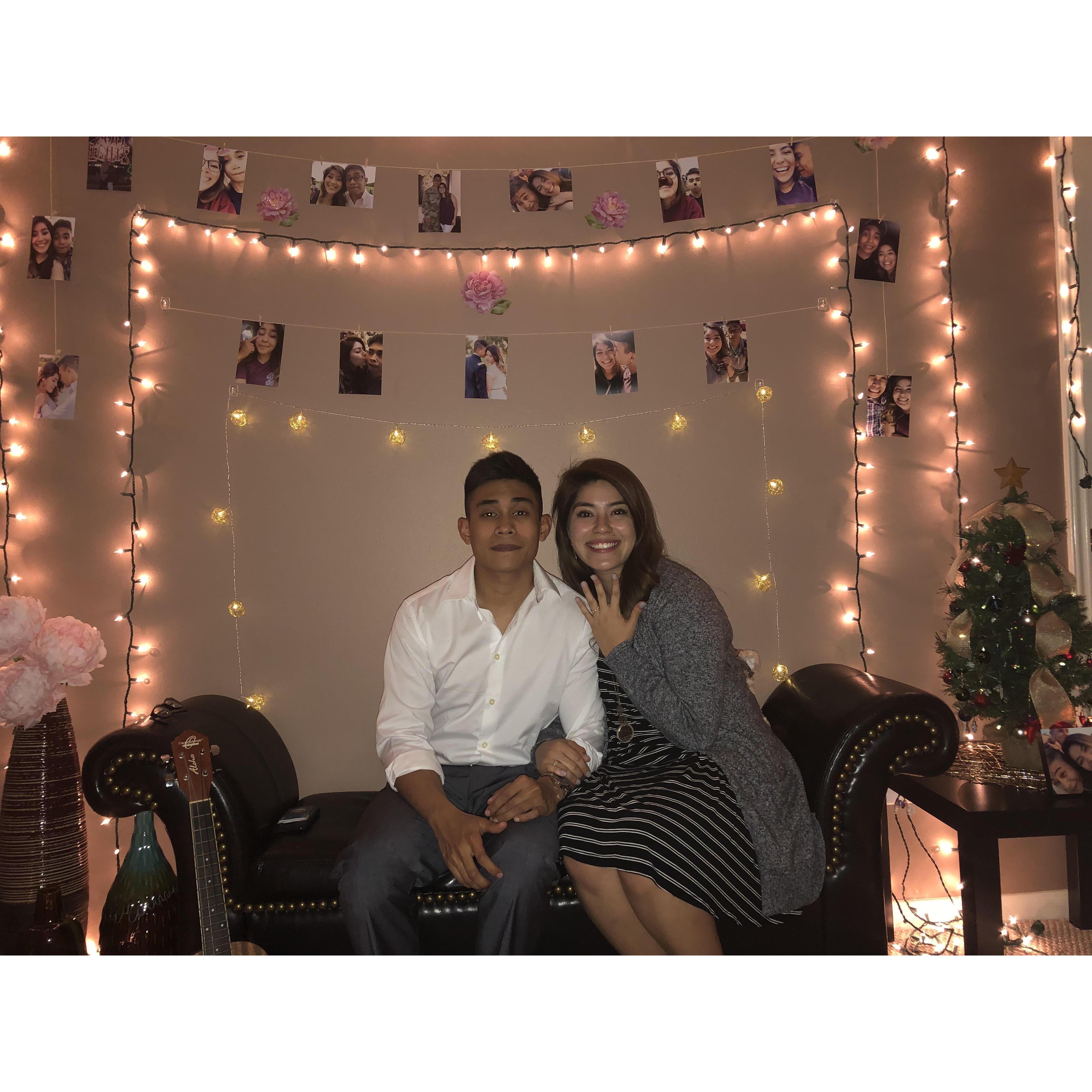 He decorated a whole room with Christmas lights and photos of us throughout the years