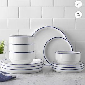 Mainstays 12-Piece Blue Rim Stoneware Dinnerware Set