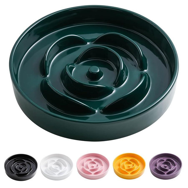 8.66 in Green Ceramic Slow Feeder Dog Bowl for Medium and Large Breed,Pet Feeding Dog Food Water Dish Heavy Weighted,Puppy Bowl for Fast Eaters,Puzzle Slow Eating Dish Modern Cute