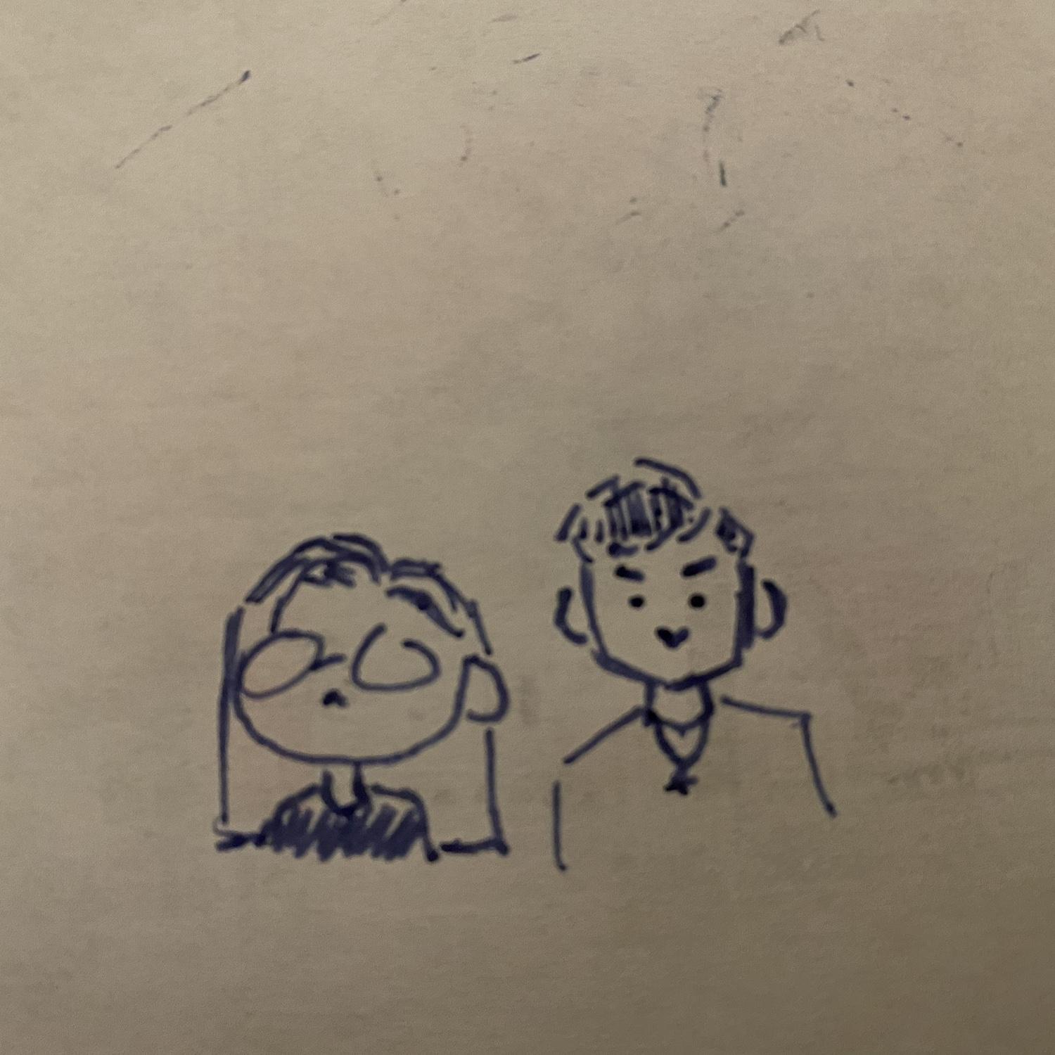 A quick doodle that my sister Genevieve drew during the first Christmas Austin spent with the Schulz family!
