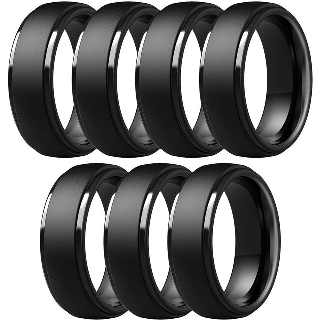 ThunderFit Silicone Rings for Men - 7 Rings / 4 Rings / 1 Ring Step Edge Rubber Wedding Bands 10mm Wide - 2.5mm Thick