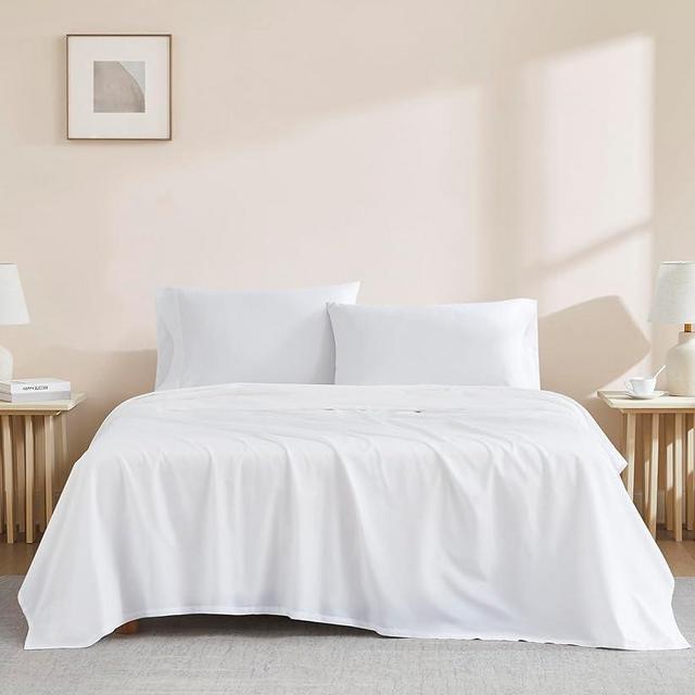 Linen Closet 100% Organic Cotton King Sheet 4 Pcs Set – Crisp Percale, Lightweight & Breathable– Arctic White Bed Sheets,Deep Pocket up to 18”– Naturally Cooling, Soft, Eco-Friendly,All Season Comfort