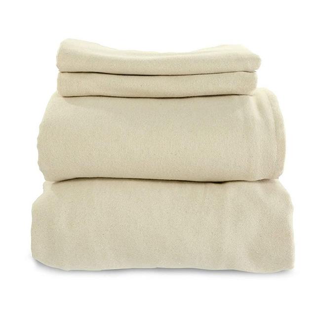 Whisper Organics, Organic Bed Sheets - 4-Pc Flannel Sheet Set - 100% Organic Cotton Flat Sheet + Fitted Sheet + Pillowcases - 170 Gram GOTS Certified Sheets, Natural (Queen)