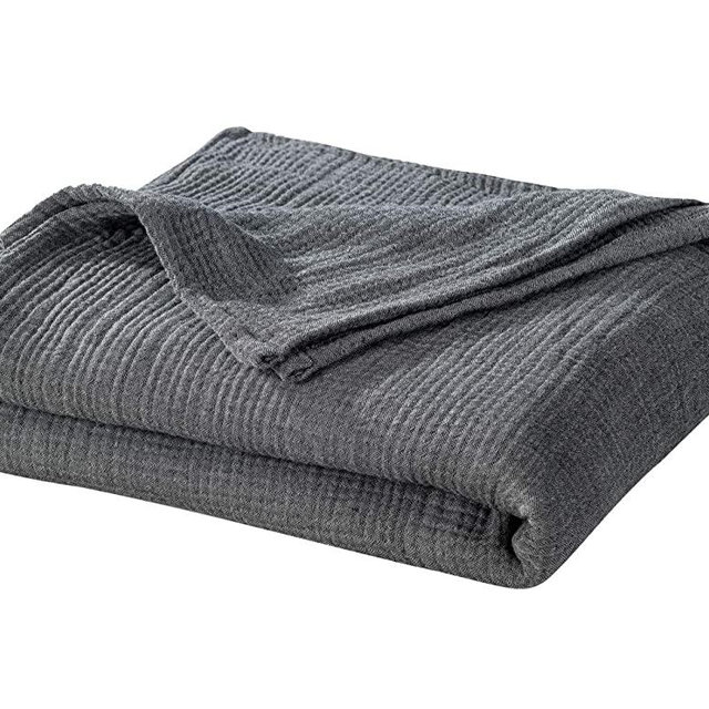 PHF 100% Cotton 4 - Layer Adult Muslin Blanket King Size 108" x 90" - Soft Skin-Friendly Breathable and Lightweight - Perfect for Home Decoration Couch Bed Sofa for All Season Black Grey