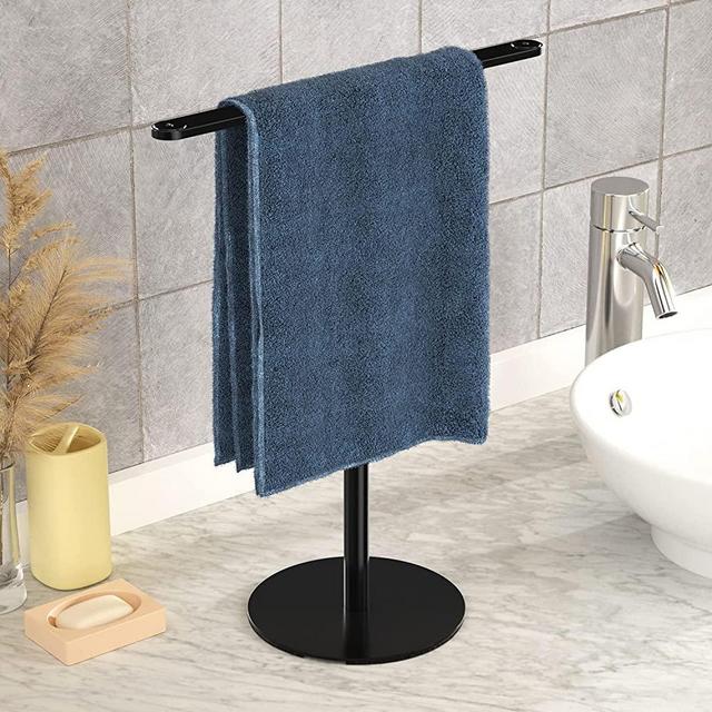 Towel Rack for Bathroom Hand Towel Holder T-Shape Headband Holder ,Towel Hanger Freestanding Headband Holder ,Kitchen Towel Rack Balck Hand Towel Holder,Stainless Steel Waterproof Counter Organizer