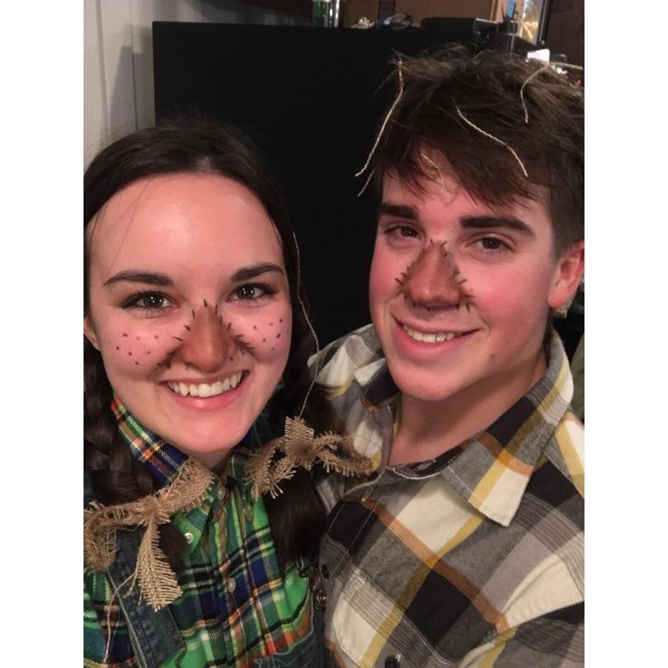 Meghan and Austin dressed up as scarecrows for Halloween.