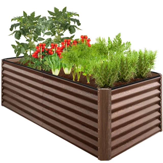 Best Choice Products 6x3x2ft Outdoor Metal Raised Garden Bed for Vegetables Flowers Herbs - Dark Brown Wood Grain