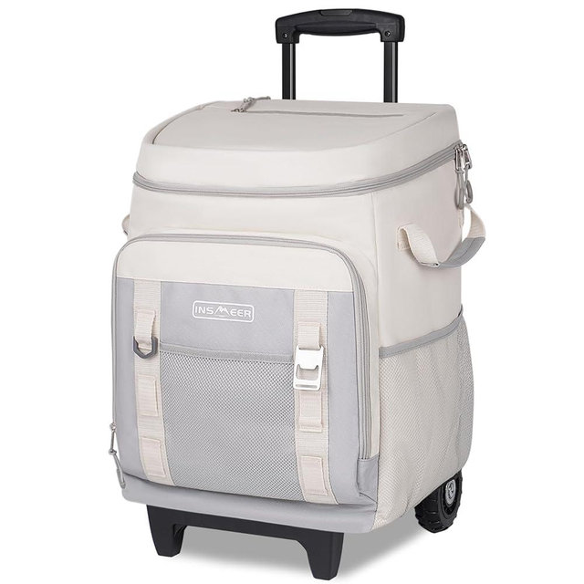 INSMEER Cooler with Wheels and Handle, 80 Cans/50L Rolling Cooler, Portable Soft Sided Cooler with Wheel, 2-in-1 Collapsible Trolley Cart, Large Coolerbag for Grocery Shopping