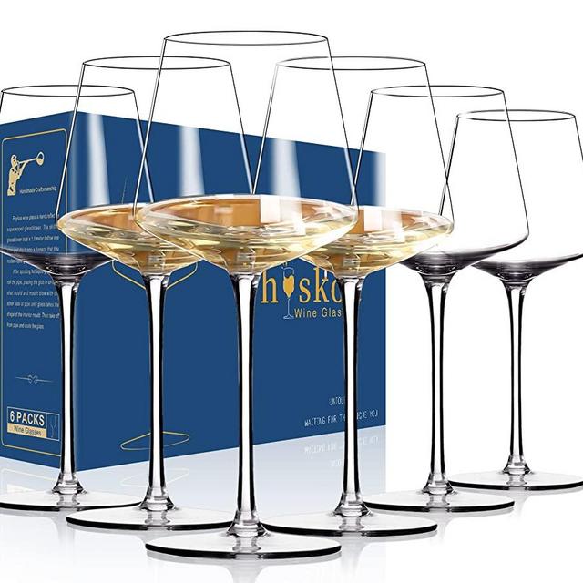 Wine glasses set of 6 - Crystal modern wine glasses with tall long stem, Square wine glasses with flat bottom,14OZ, handblown, Ideal for full-bodied wine,Birthday gifts for women,Anniversary,Wedding