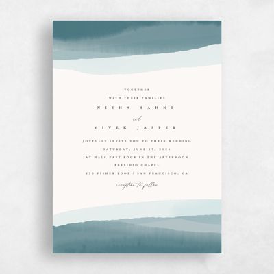 Grayed Teal, Blue Wedding Invitation - Halloway Classic