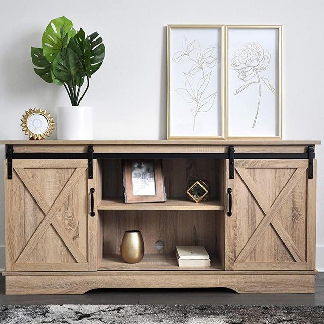 Rainbow Sophia Forest Series Wooden TV Stand with Sliding Barn Door for TVs up to 65" (Natural)