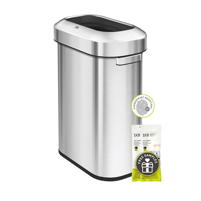 EKO Urban 16 Gallon/60 Liter Open Top Stainless Steel Slim Commercial Trash Can, Tall Kitchen Trash Bin, Heavy-Duty Commercial Grade Large Garbage Bin for Home, Office, Hotel, Cafe, Restaurant, Dorm