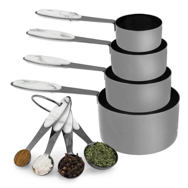 Country Kitchen 12 PC Measuring Cups Set and Measuring Spoon Set/Gunmetal Stainless Steel Handles/Nesting Kitchen Measuring Set/Liquid Measuring Cup
