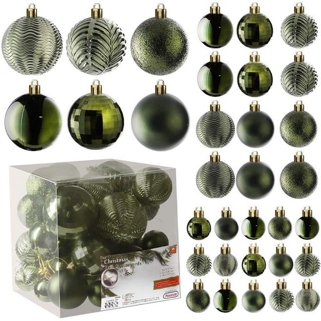 Prextex Christmas Tree Ornaments - Emerald Green Christmas Ball Ornaments Set for Christmas, Holiday, Wreath & Party Decorations (36 pcs - Small, Medium, Large) Shatterproof, 3 Size Combo